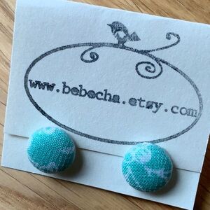 Turquoise fabric Button earrings